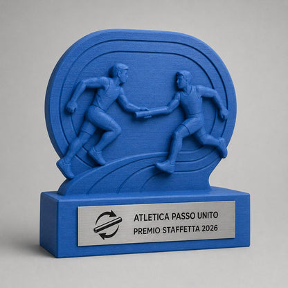Trofeo Staffetta Podistica Personalizzato, Premio Relay Running con Logo e Targhetta Acciaio