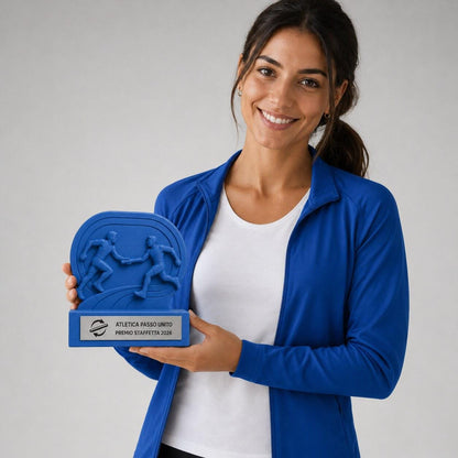 Trofeo Staffetta Podistica Personalizzato, Premio Relay Running con Logo e Targhetta Acciaio