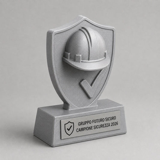 Trofeo Sicurezza sul Lavoro Personalizzato, Premio Safety Champion con Logo e Targhetta Acciaio