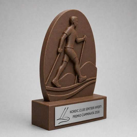 Trofeo Nordic Walking Personalizzato, Premio Camminata Sportiva con Logo e Targhetta Acciaio