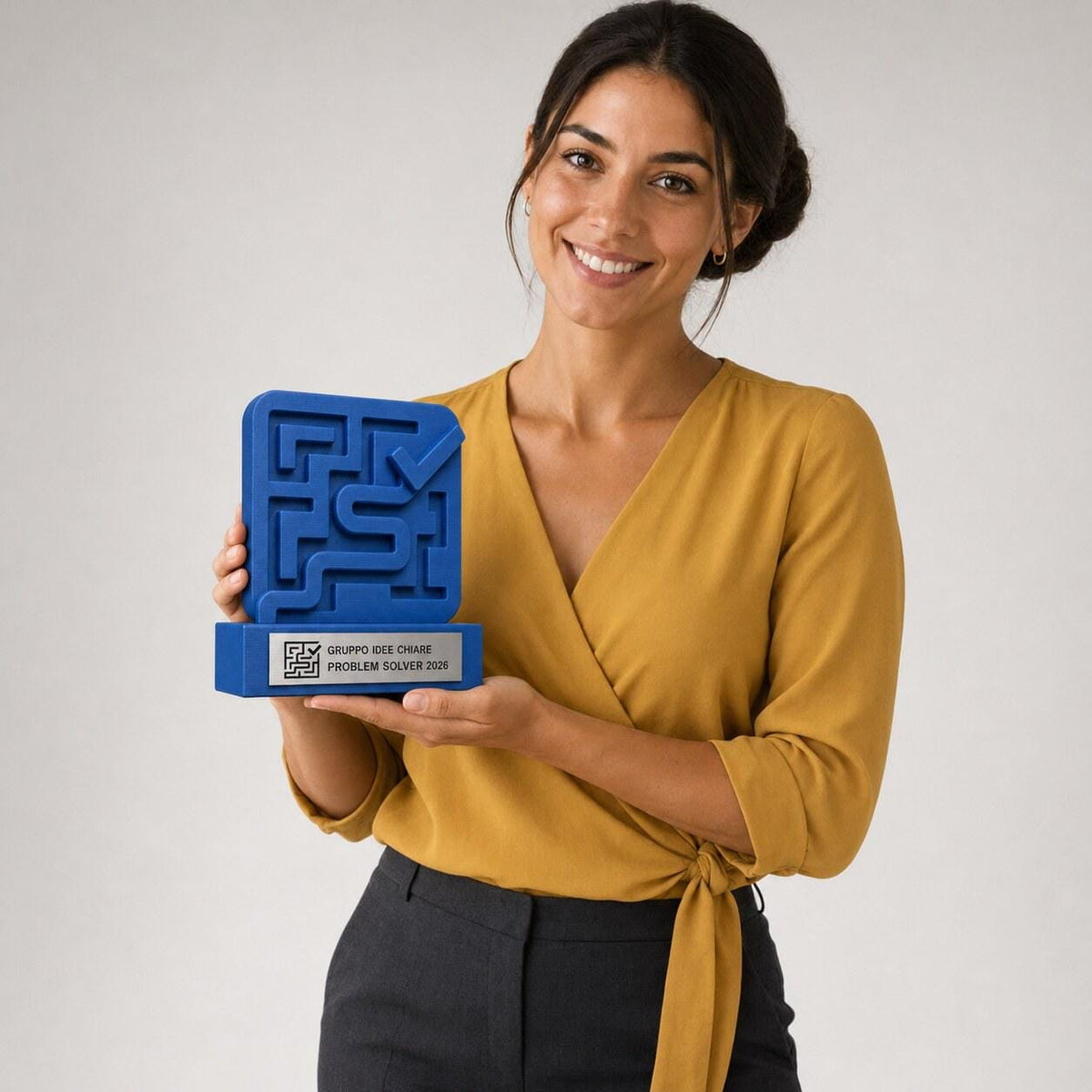Trofeo Problem Solver Personalizzato, Premio Aziendale Risoluzione Problemi con Logo e Targhetta Acciaio