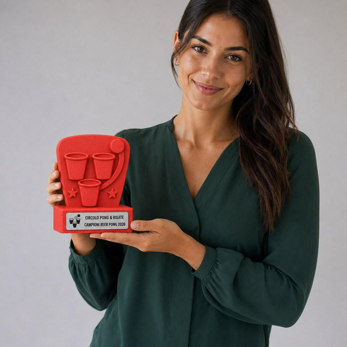 Trofeo Beer Pong Personalizzato, Premio Torneo Divertente con Logo e Targhetta Acciaio