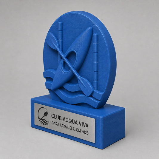 Trofeo Kayak Slalom Personalizzato, Premio Gara Canoa e Pagaia con Logo e Targhetta Acciaio