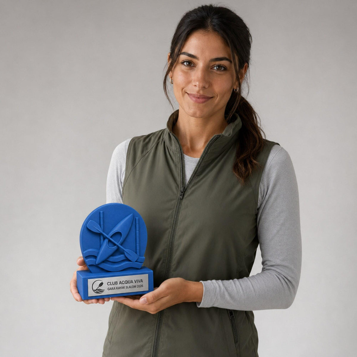 Trofeo Kayak Slalom Personalizzato, Premio Gara Canoa e Pagaia con Logo e Targhetta Acciaio