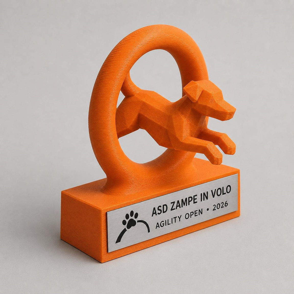 Trofeo Dog Agility 3D Personalizzato, Premio Gara Cinofila con Logo e Targhetta Acciaio
