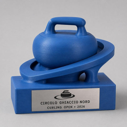 Trofeo Curling 3D Personalizzato, Premio Torneo con Pietra, Logo e Targhetta Acciaio