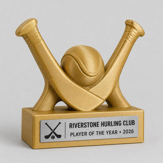 Trofeo Hurling e Camogie 3D Personalizzato, Premio con Hurley, Logo e Targhetta Acciaio