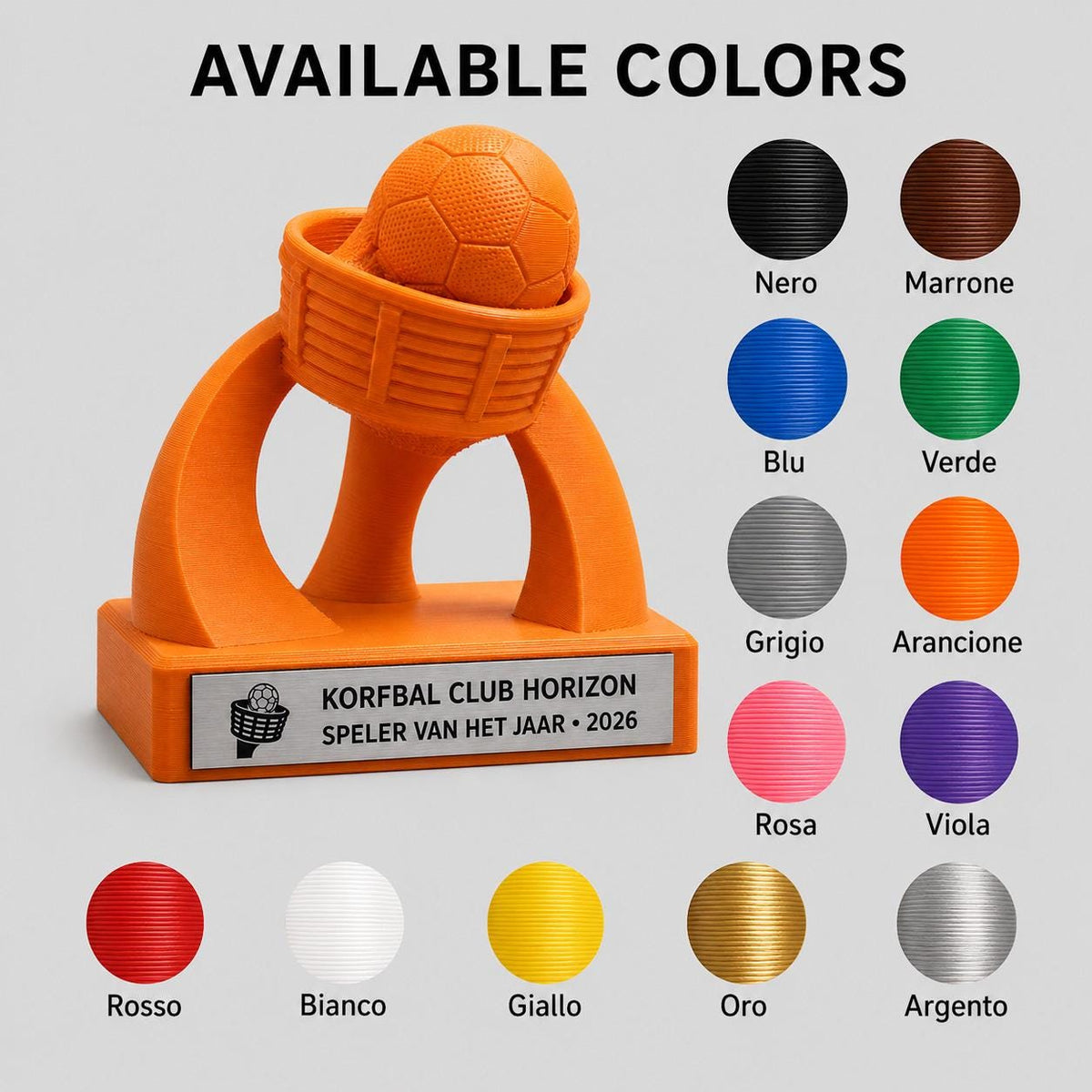 Trofeo Korfbal 3D Personalizzato, Premio Korfball con Canestro, Logo e Targhetta Acciaio
