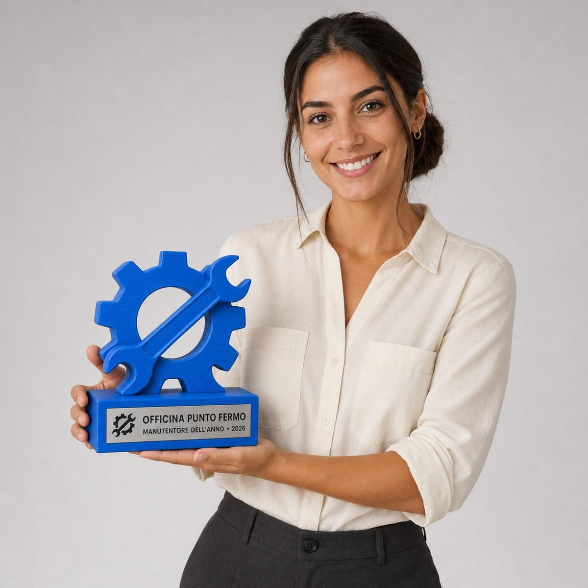 Trofeo Manutentore 3D Personalizzato, Premio Tecnico Manutenzione con Logo e Targhetta Acciaio