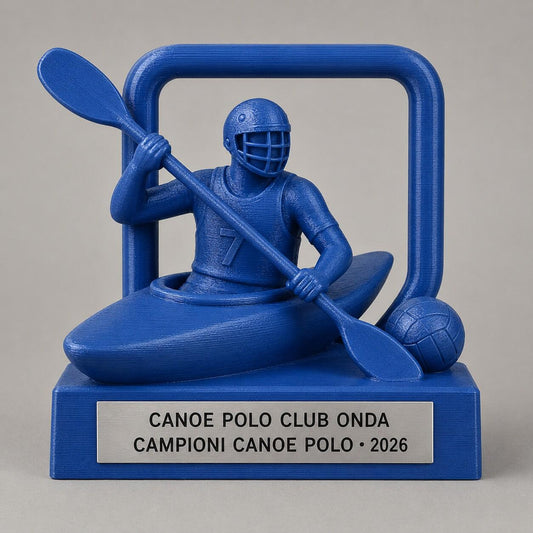 Trofeo Canoe Polo 3D Personalizzato, Premio Canoa Polo per Torneo e Squadra con Logo e Targhetta Acciaio