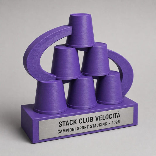 Trofeo Sport Stacking 3D Personalizzato, Premio Impilamento Bicchieri per Gara e Scuola con Logo e Targhetta Acciaio