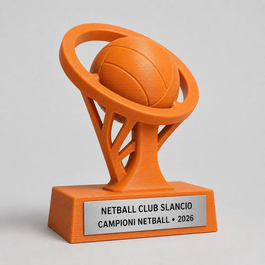 Trofeo Netball 3D Personalizzato, Premio per Squadra e Torneo con Logo e Targhetta Acciaio
