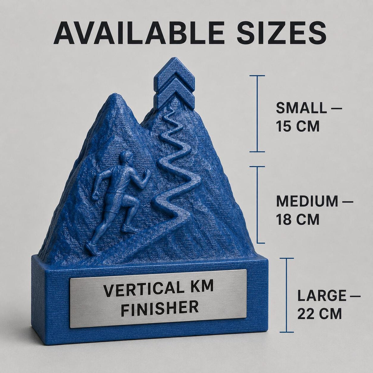 Trofeo Chilometro Verticale Personalizzato, Premio Vertical KM e Skyrunning con Logo e Targhetta Effetto Acciaio