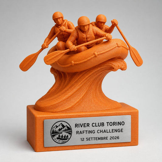 Trofeo Rafting Personalizzato, Premio per Gara Fluviale e Club con Logo e Targhetta Effetto Acciaio