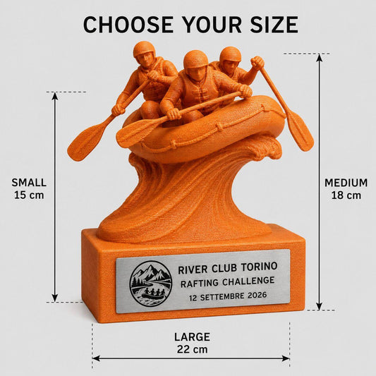 Trofeo Rafting Personalizzato, Premio per Gara Fluviale e Club con Logo e Targhetta Effetto Acciaio