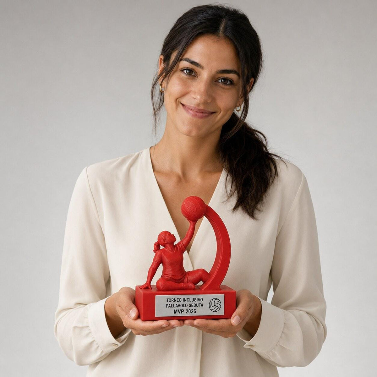 Trofeo Pallavolo Seduta Personalizzato, Premio Sitting Volleyball per Torneo Inclusivo con Logo e Targhetta Effetto Acciaio