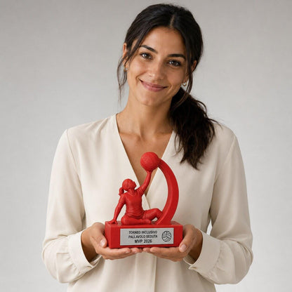 Trofeo Pallavolo Seduta Personalizzato, Premio Sitting Volleyball per Torneo Inclusivo con Logo e Targhetta Effetto Acciaio