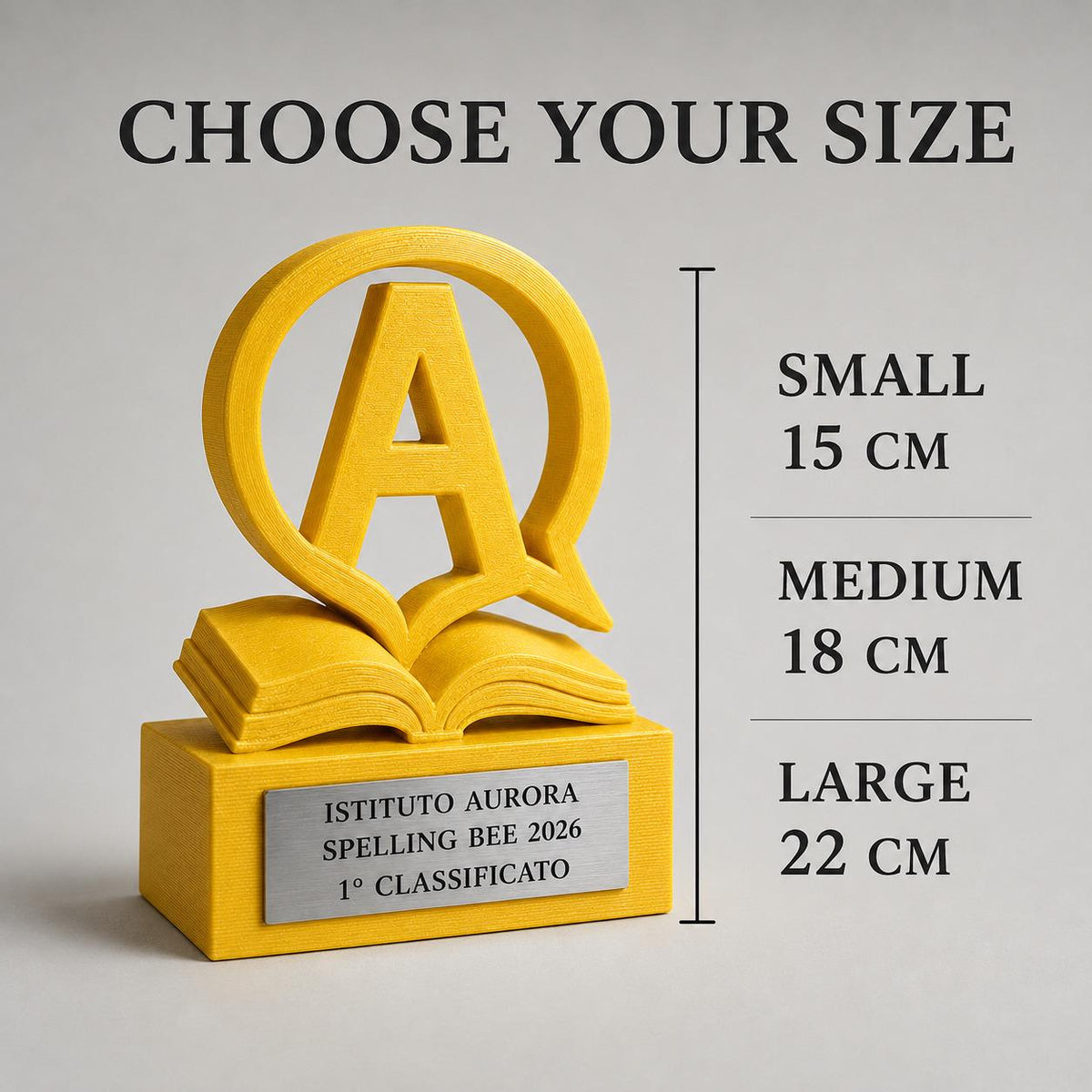 Trofeo Spelling Bee Scolastico Personalizzato, Premio Gara di Inglese per Scuole con Logo e Targhetta