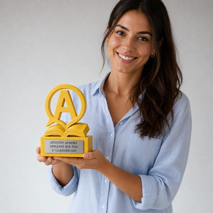 Trofeo Spelling Bee Scolastico Personalizzato, Premio Gara di Inglese per Scuole con Logo e Targhetta