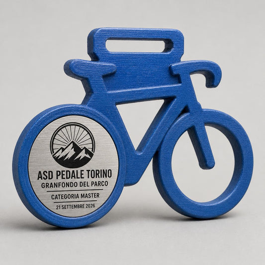 Set da 10 Medaglie Ciclismo Personalizzate, Forma Bicicletta per Gare e Club con Logo, Categoria e Data