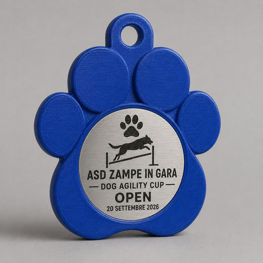 Set da 10 Medaglie Dog Agility Personalizzate, Forma Zampa per Gare Cinofile con Logo, Categoria e Data