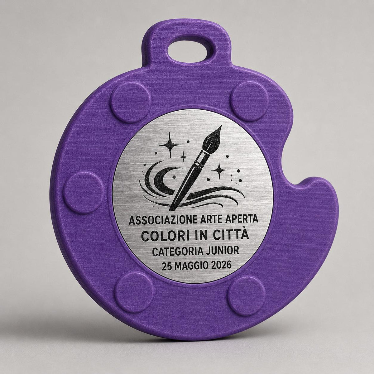 Set da 10 Medaglie Arte Personalizzate, Forma Tavolozza per Concorsi Scolastici con Logo, Categoria e Data