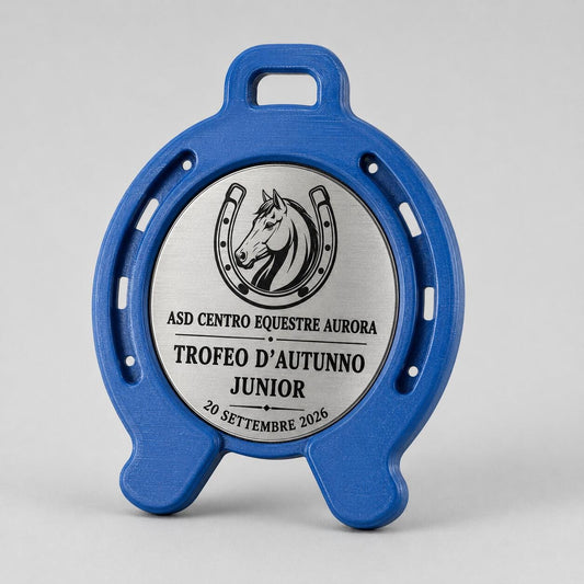 Set da 10 Medaglie Equitazione Personalizzate, Forma Ferro di Cavallo per Gare e Circoli con Logo, Categoria e Data
