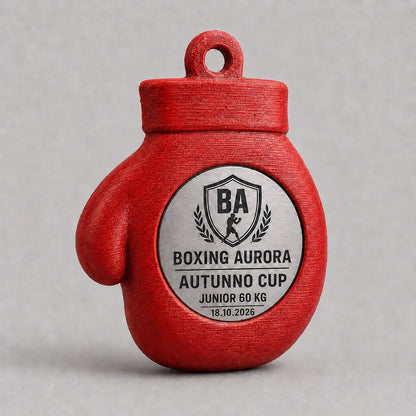 Set da 10 Medaglie Boxe Personalizzate, Forma Guantone per Tornei e Palestre con Logo, Categoria e Data