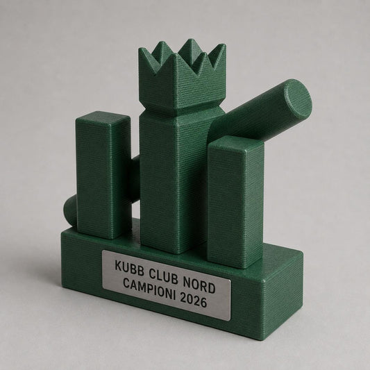Trofeo Kubb Personalizzato con Re e Birilli, Premio Torneo per Club, Squadre ed Eventi con Logo e Targhetta