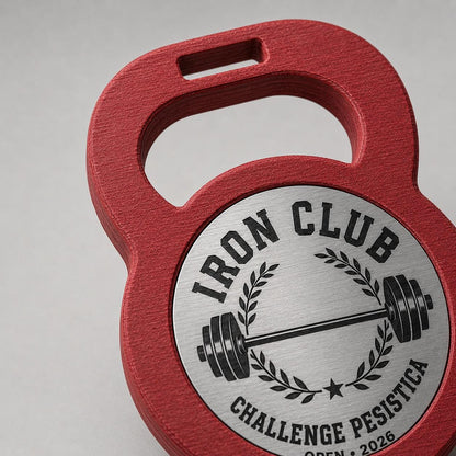 Set da 10 Medaglie Sollevamento Pesi Personalizzate, Forma Kettlebell per Gare, Palestre e Club con Logo, Categoria e Data