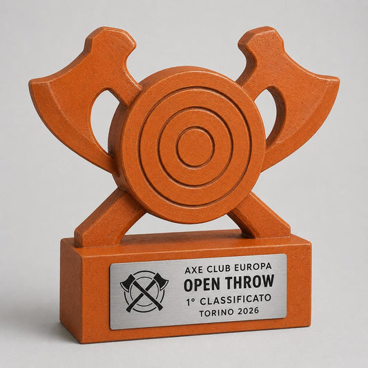 Trofeo Lancio dell'Ascia Personalizzato con Bersaglio e Asce, Premio Axe Throwing per Gare, Club e Categorie con Logo