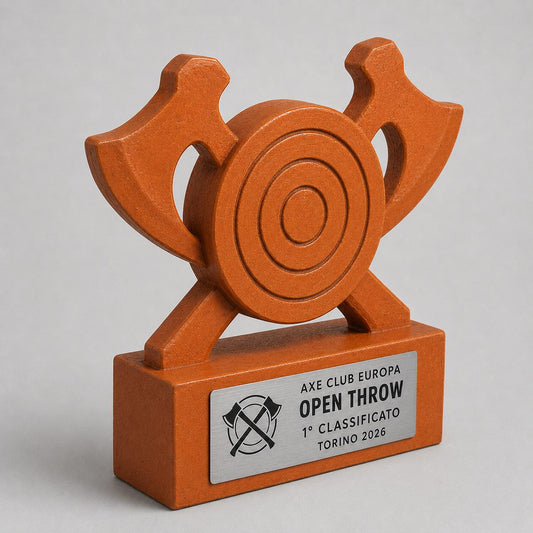 Trofeo Lancio dell'Ascia Personalizzato con Bersaglio e Asce, Premio Axe Throwing per Gare, Club e Categorie con Logo
