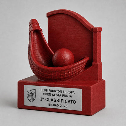 Trofeo Pelota Basca Personalizzato con Cesta e Palla, Premio Frontón per Tornei, Club e Categorie con Logo e Targhetta