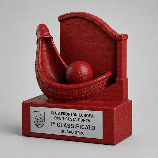 Trofeo Pelota Basca Personalizzato con Cesta e Palla, Premio Frontón per Tornei, Club e Categorie con Logo e Targhetta