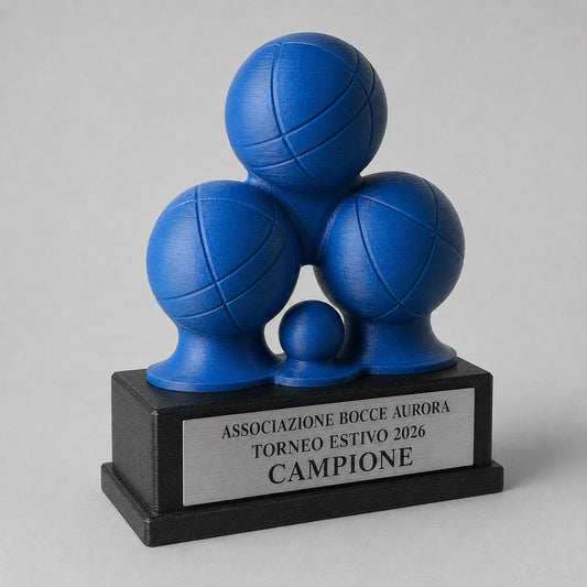 Trofeo Pétanque Personalizzato con Tre Bocce e Pallino, Premio Bocce per Tornei, Club e Categorie con Logo