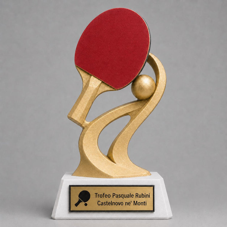 Trofeo ping pong personalizzato con racchetta e targhetta incisa