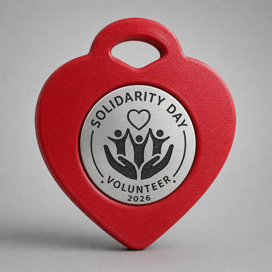 Set da 10 Medaglie Solidarietà Tutte Uguali a Forma di Cuore, Premio per Scuole, Associazioni ed Eventi