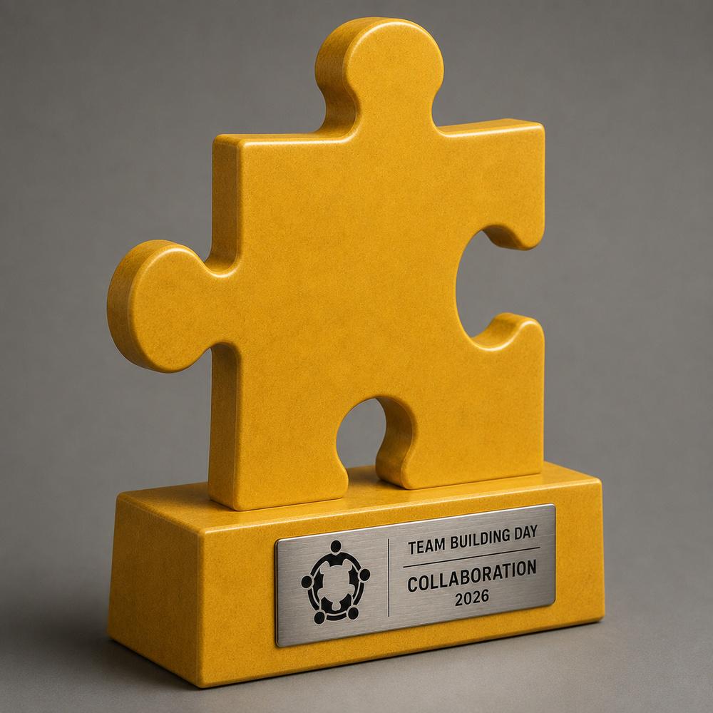 Trofeo Collaborazione Personalizzato a Forma di Tessera Puzzle, Premio Team Building per Scuole, Aziende e Associazioni