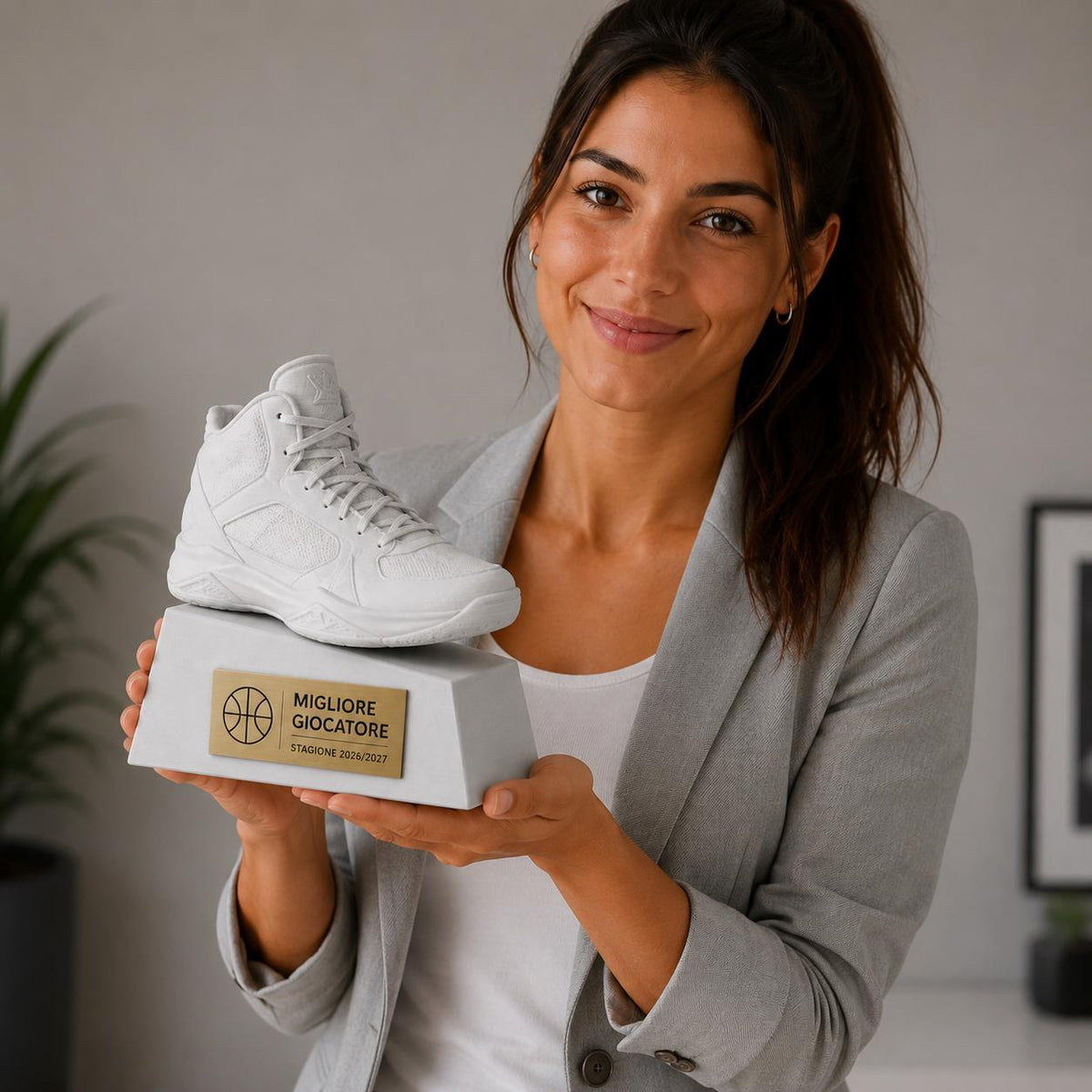 Trofeo Scarpa da Basket Personalizzato 3D - Premio Miglior Giocatore Torneo - Regalo Sportivo Moderno trofeo sneakers da pallacanestro