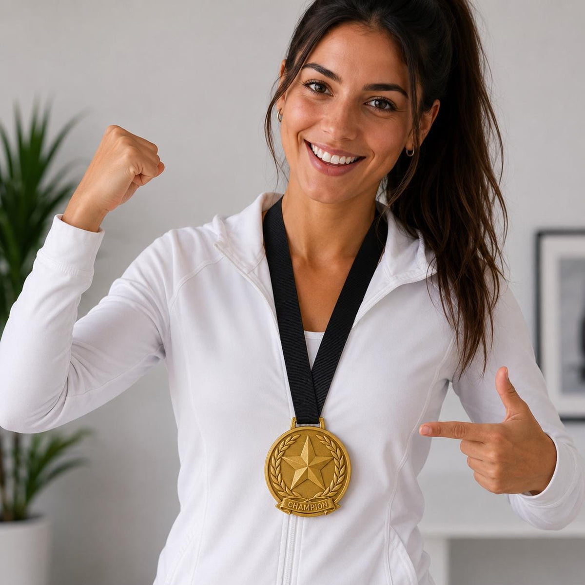 Medaglia personalizzata Champion stampata 3D, medaglia oro con stella e alloro, premio sportivo con cordino nero