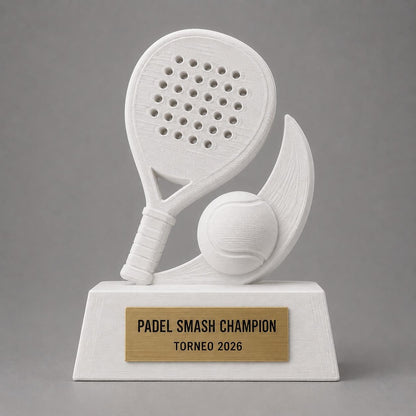 Trofeo padel personalizzato stampato 3D, premio torneo padel con targhetta incisa, regalo giocatore Smash Champion