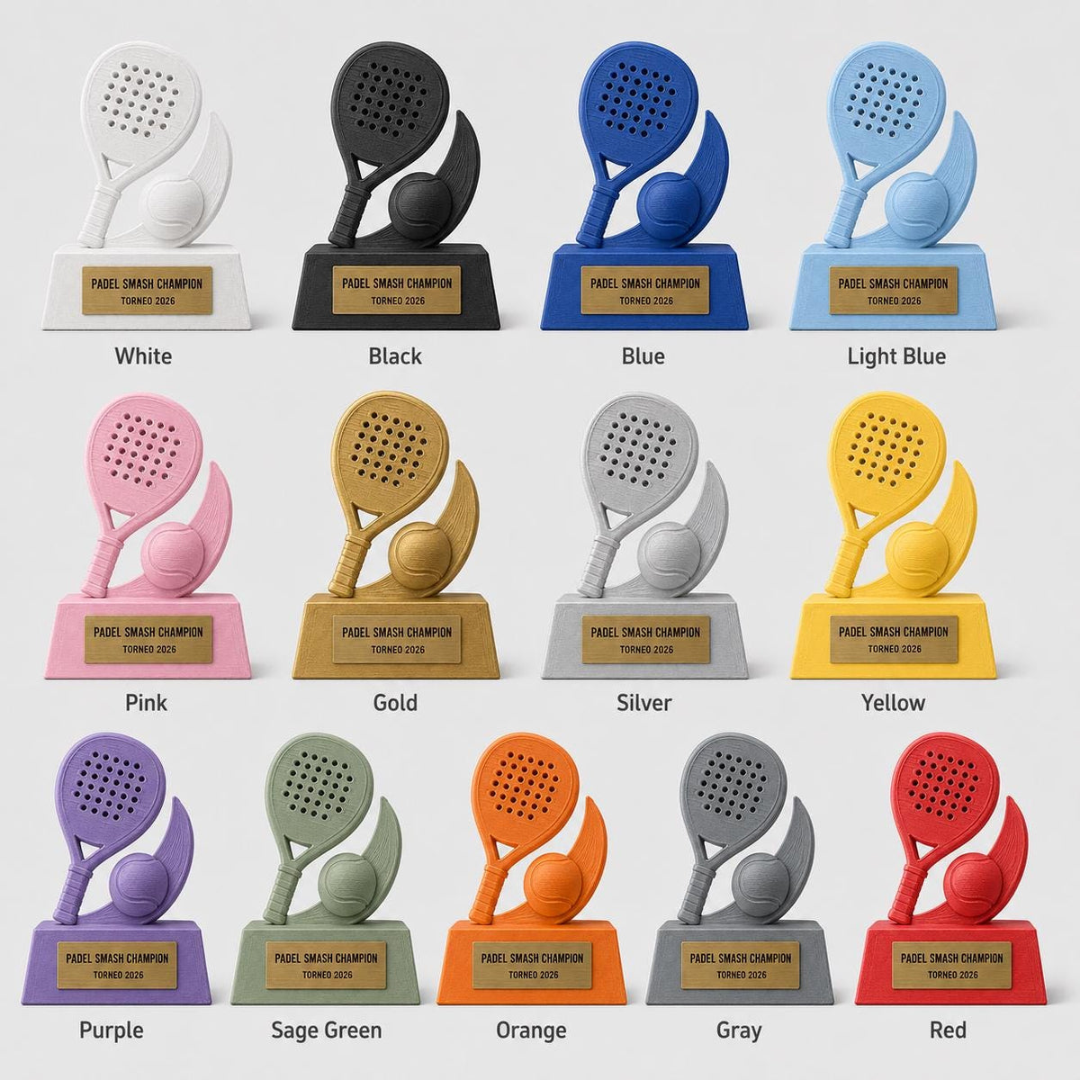Trofeo padel personalizzato stampato 3D, premio torneo padel con targhetta incisa, regalo giocatore Smash Champion