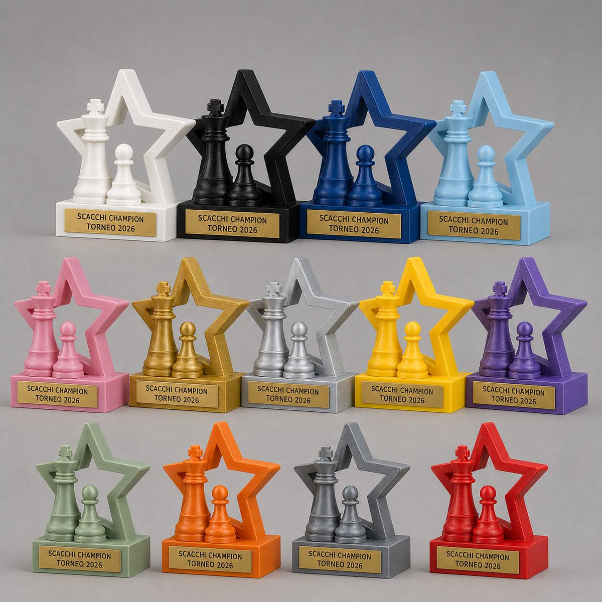 Trofeo scacchi personalizzato stampato 3D, premio torneo scacchi con targhetta incisa, regalo giocatore Champion chess