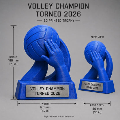 Trofeo volley personalizzato stampato 3D, premio pallavolo con targhetta incisa, regalo giocatore e torneo
