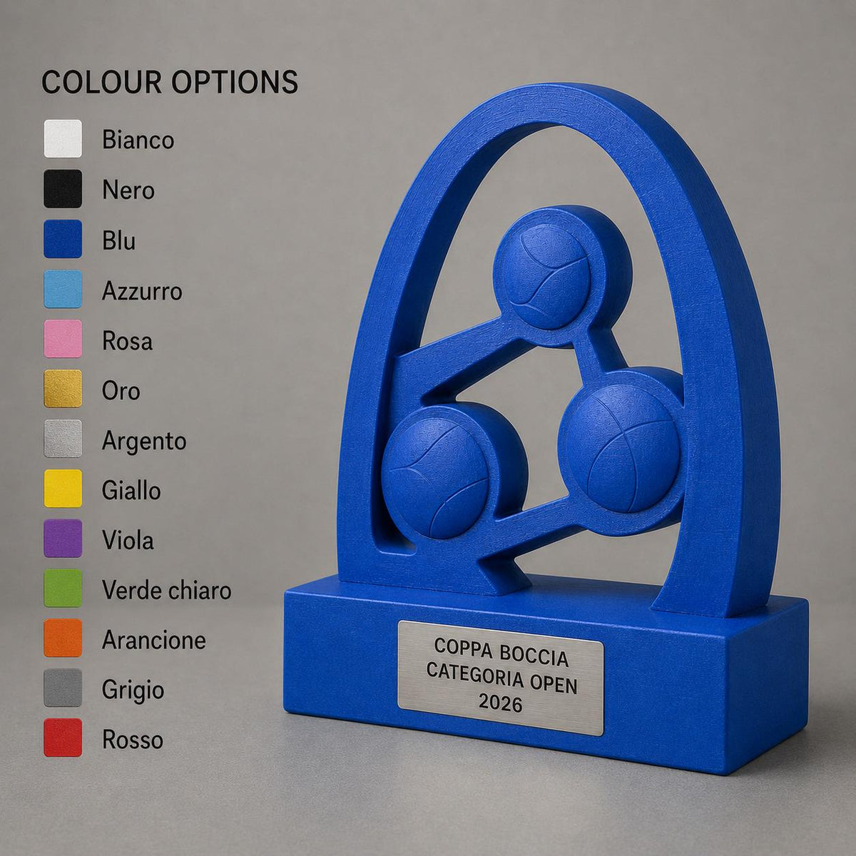 Trofeo Boccia Paralimpica Personalizzato con Tre Bocce, Premio per Gare, Club, Scuole e Associazioni