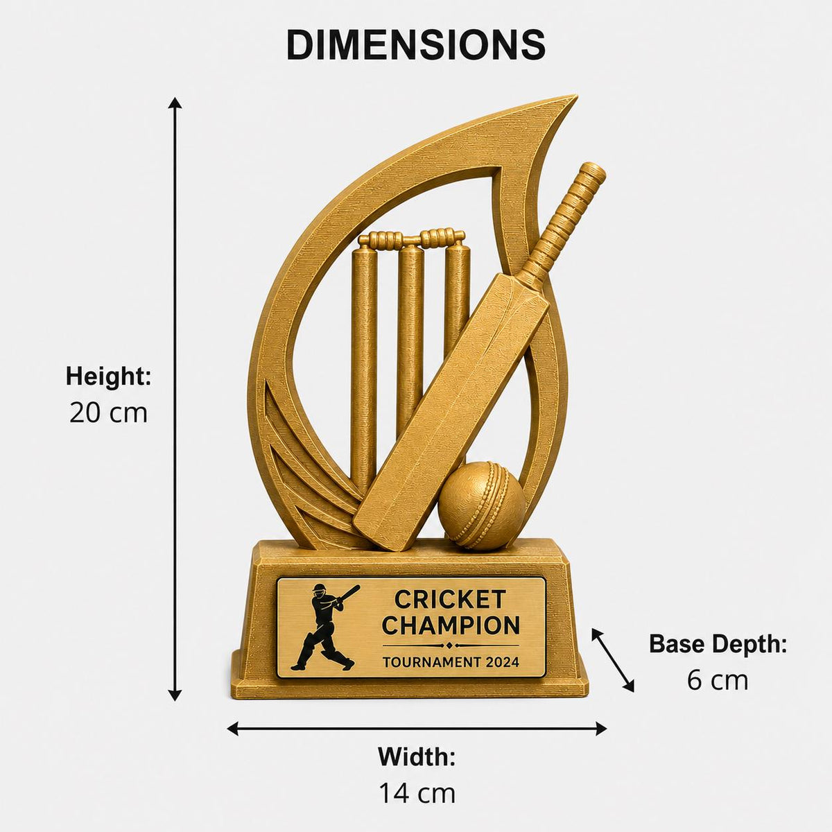 Trofeo Personalizzato in Stampa 3D, Premio cricket con Targhetta Oro, Riconoscimento Moderno cricket championship