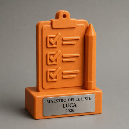 Trofeo Maestro delle Liste Personalizzato, Regalo Divertente per Collega, Amico, Festa e Compleanno