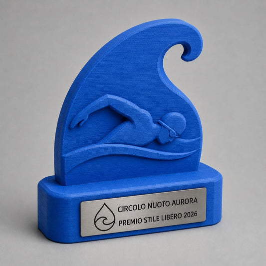 Trofeo Nuoto Personalizzato con Logo, Premio Gara di Nuoto in Stampa 3D con Targhetta Acciaio