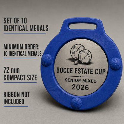 Set da 10 Medaglie Bocce Tutte Uguali, Premio Personalizzato per Tornei, Club e Associazioni