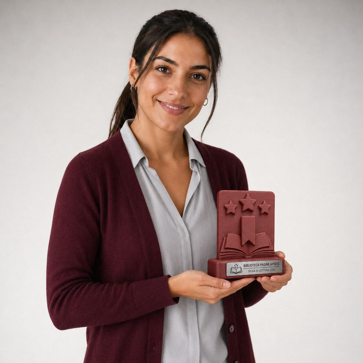 Trofeo Sfida di Lettura Personalizzato, Premio Scuola e Biblioteca 3D con Targhetta Acciaio